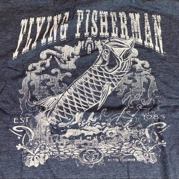 Flying Fisherman Men's 2X T-Shirt Fishing Tarpon Outlaw Long Sleeve Blue Heather - Picture 3 of 8